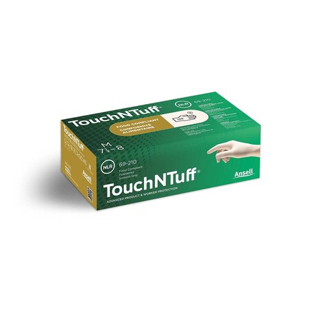 Ansell TOUCHNTUFF 9"; 5mil Nat'l Rubber Latex, Powdered, Smooth Finish, Rolled Beaded Cuff, Sz XL, 100PK 69-210-XL